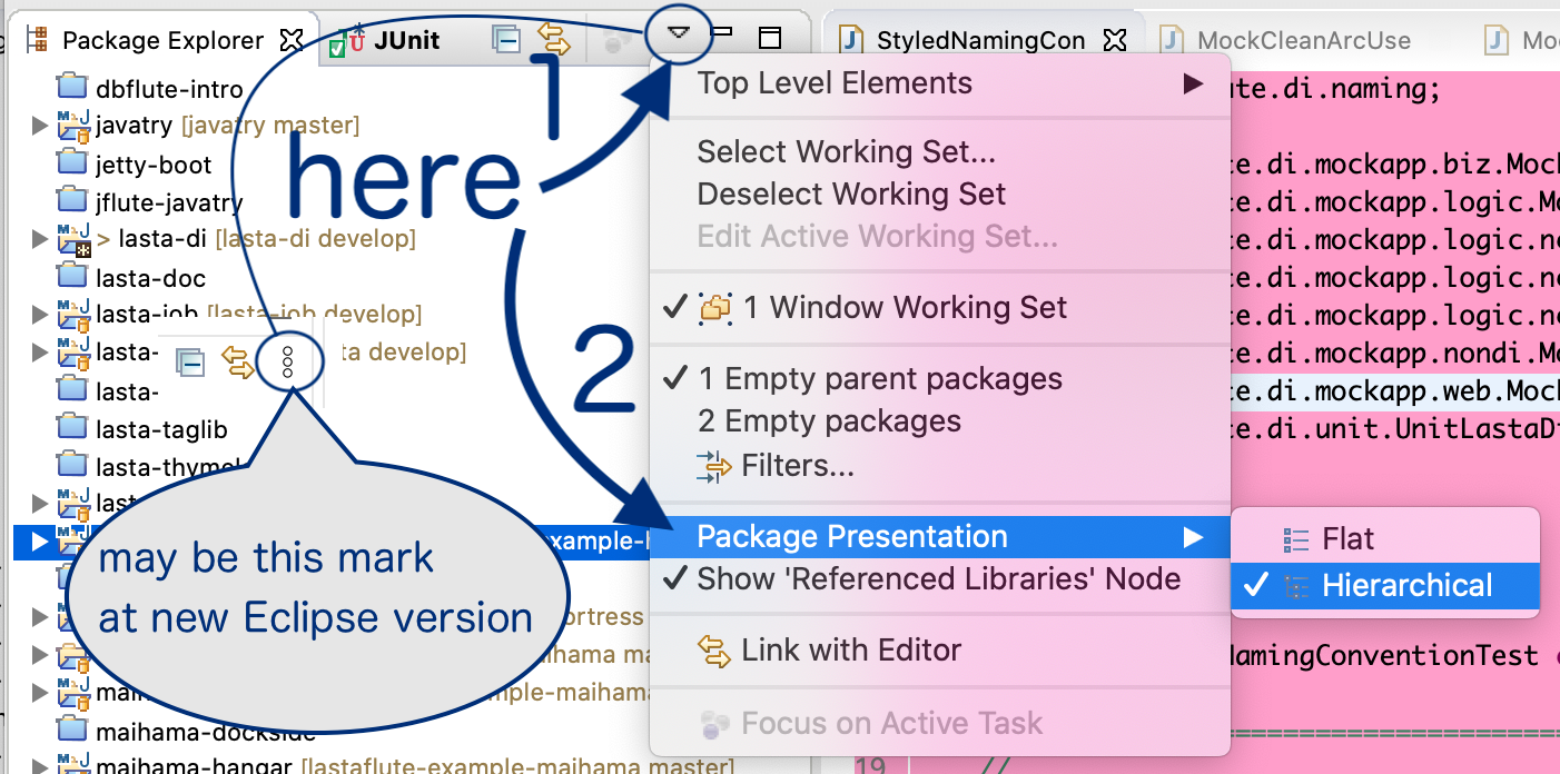 Eclipse PackagePresentation settings hierarchical