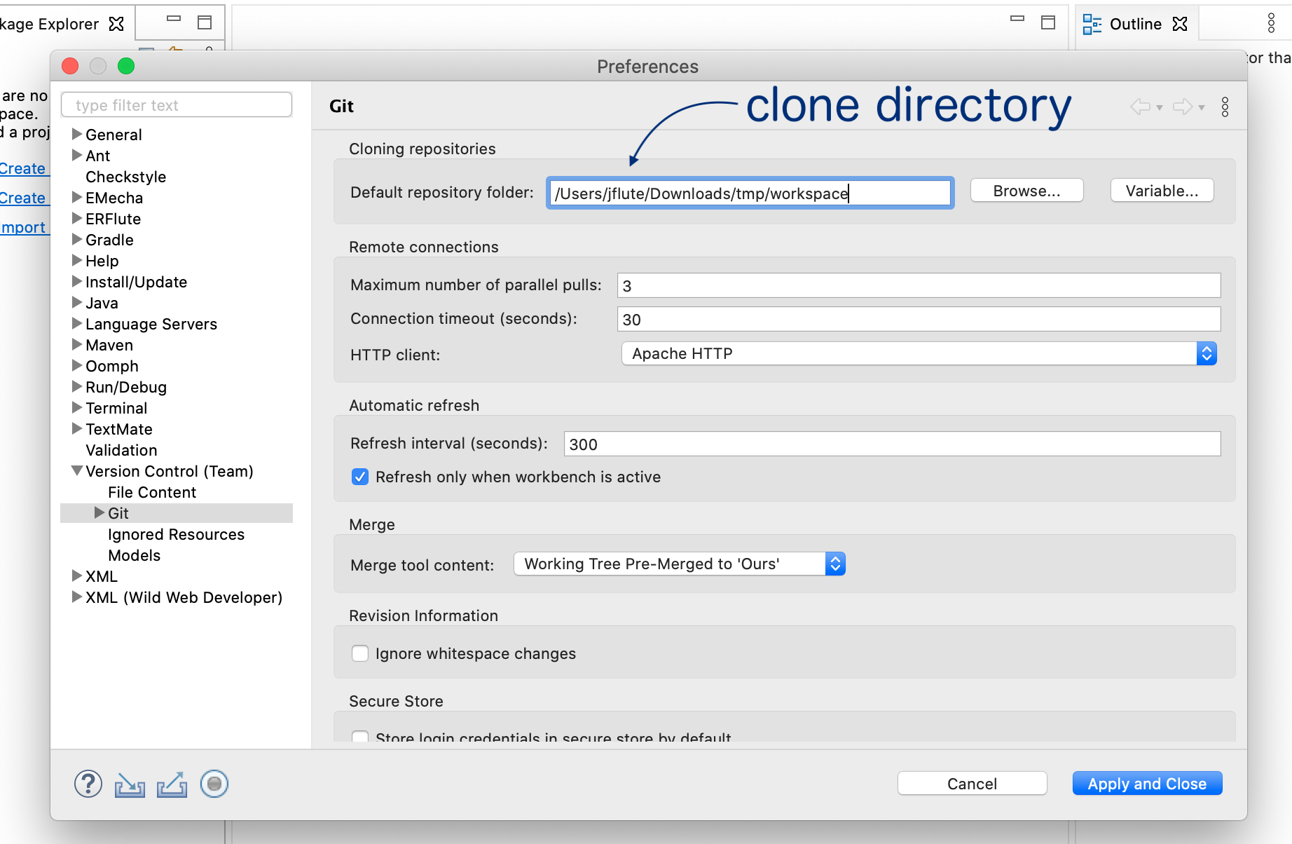 Eclipse GitPreferences clone-directory